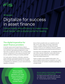 FIS Digitize for success in asset finance cover